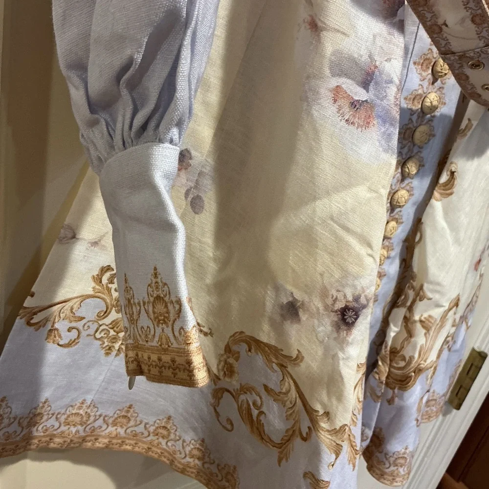 NWOT Zimmermann Elegant Floral Long-Sleeve Linen Mini Dress, Size AU 2 = M - Picture 6 of 13